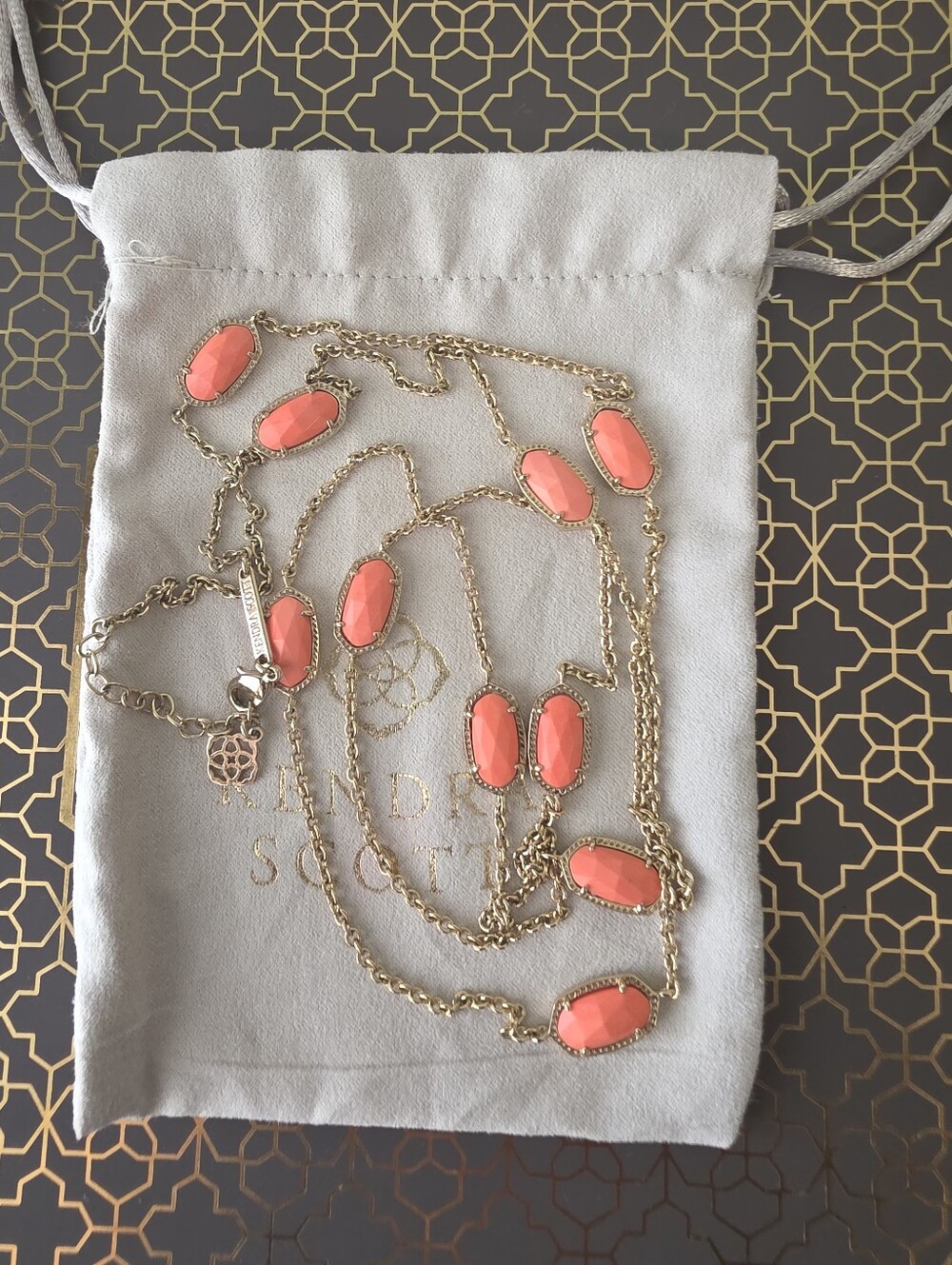Kendra Scott Gold/ Coral Kellie Station Necklace